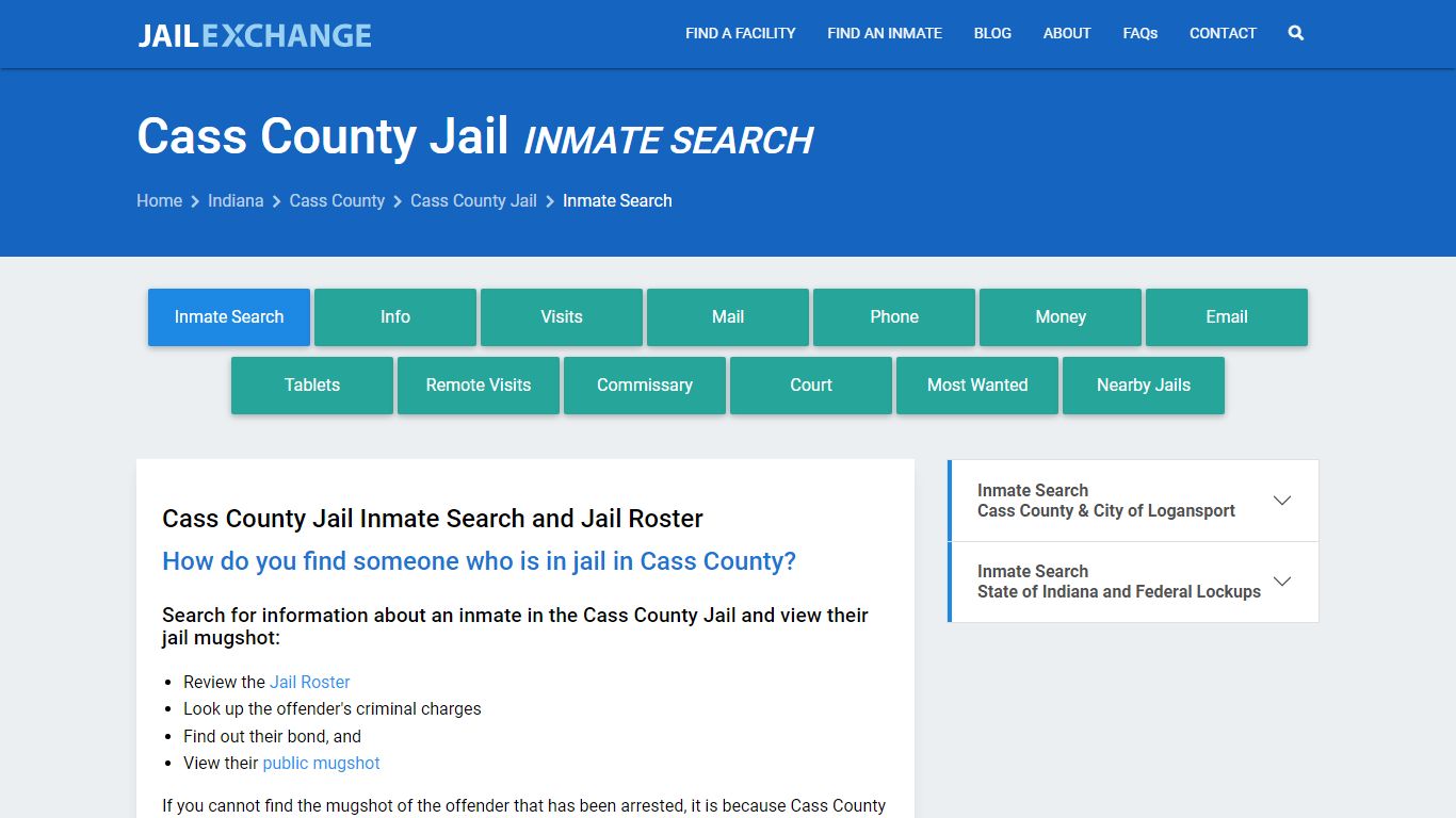 Inmate Search: Roster & Mugshots - Cass County Jail, IN - Jail Exchange