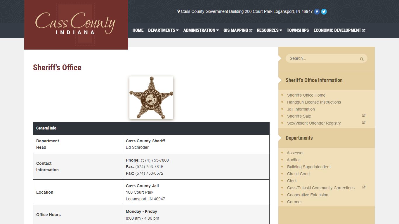 Cass County Indiana: Sheriff's Department - Cass County Government