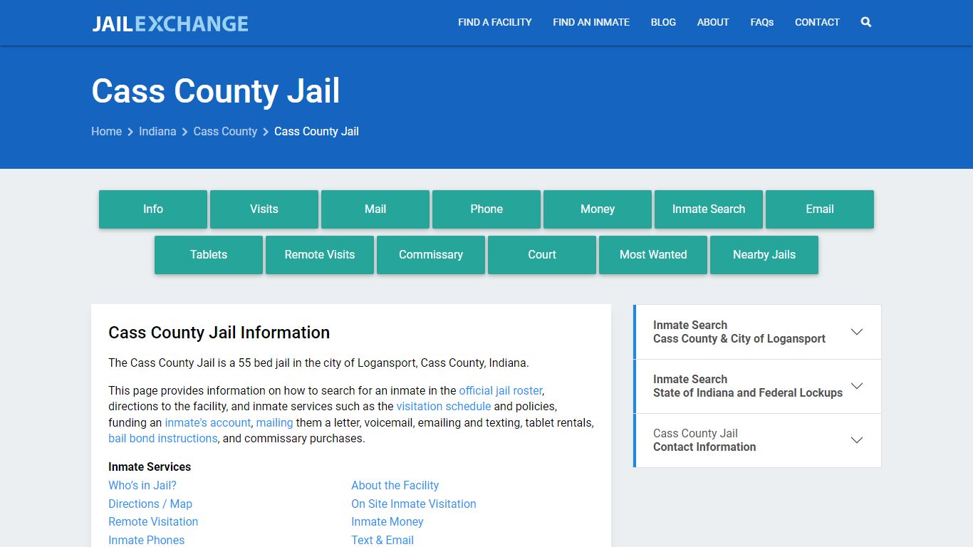 Cass County Jail, IN Inmate Search, Information